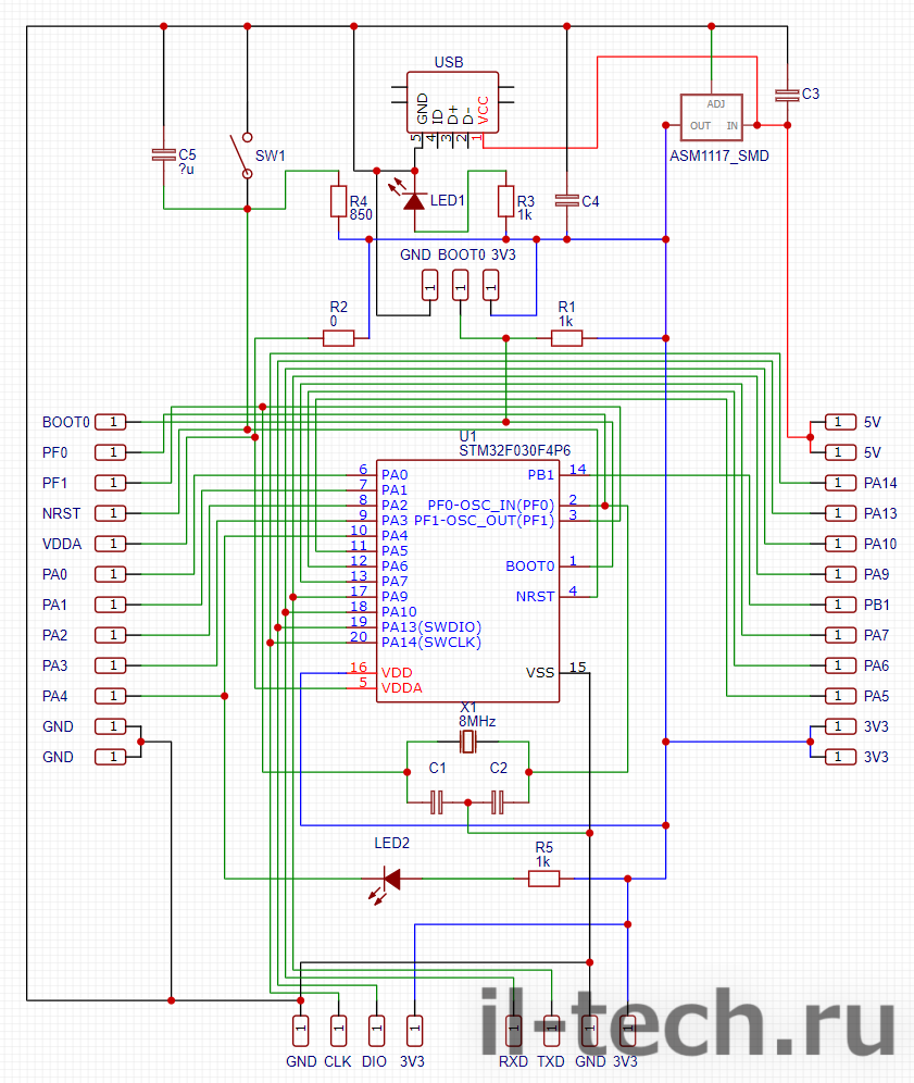 Схема платы STM32F030f4p6